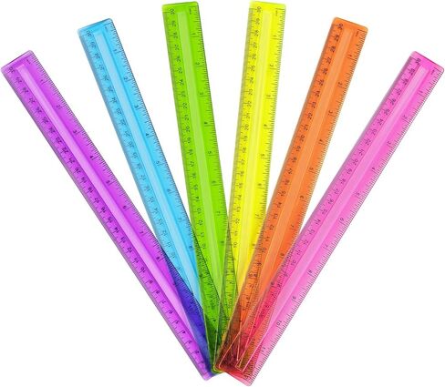 12 عبوة من مساطر بلاستيكية شفافة ملونة، مساطر كبيرة مترية بالبوصة والسنتيمتر، مسطرة للأطفال للمدرسة، المنزل، المكتب، 12 بوصة in Kuwait
