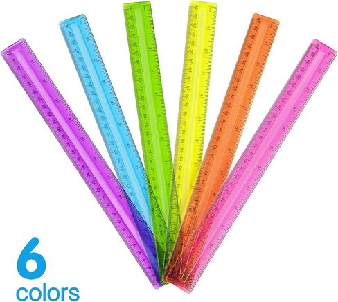 12 عبوة من مساطر بلاستيكية شفافة ملونة، مساطر كبيرة مترية بالبوصة والسنتيمتر، مسطرة للأطفال للمدرسة، المنزل، المكتب، 12 بوصة in Kuwait