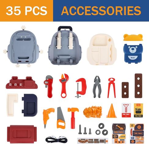 مجموعة أدوات الأطفال 3 في 1، 35 قطعة من أدوات الأطفال الصغار، أدوات اللعب للأطفال التظاهر، ألعاب أدوات البناء للأولاد والبنات من سن 3 4 5 6 7 in Kuwait