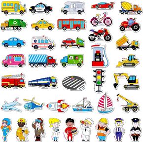 40 PCS Vehicle Magnets, Vehicles and Professions Fridge Magnets for Kids-Common Vehicles, Airplane, Boat & Occupations-Magnetic Transport Refrigerator Decors Educational Learning Toys for Toddlers in Kuwait