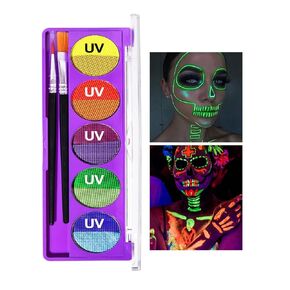 Silvercell Face and Body Paint Makeup Set UV Neon, Black Light Glow Water Activated Eyeliner in the Dark , 5 Bright Colors Fluorescent Painting Palette for Halloween Christmas Music Party (#01) in Saudi Arabia