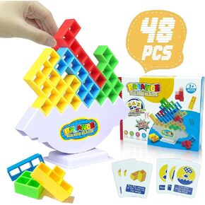 Aimery 32 Pcs Tetra-Tower Game Balance Stacking Blocks, Two Player Balancing Board Games for Kids & Adults, Team Building STEM Toys for Family, Parties, Travel, Activities