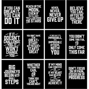Verbier Inspirational Quotes Wall Art - 24 motivational posters (11.75"x8.25") for room decor/gym poster/office decoration/bedroom/kitchen wall art/positive affirmation cards (Sets A & B) in Saudi Arabia