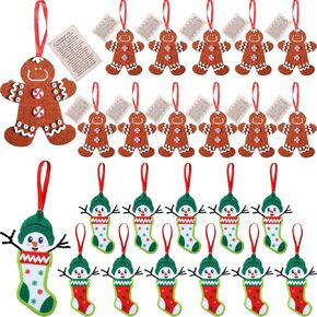 Jetec 24 Pieces Felt Christmas Ornament Craft Kit Includes 12 Pieces Gingerbread Man Ornament, 12 Pieces Snowman Stocking Christmas Tree Hanging Decorations for Kids in Kuwait