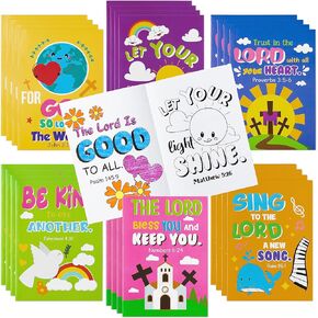 Dvbonike 24Pcs Bible Coloring Books Religious Theme DIY Color-in Pages with Inspirational Words Drawing Holiday Christian Activity Supplies for Sunday School Classroom Rewards Artwork Gift for Kids