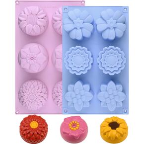 Sakolla 3 Pack Flower Soap Molds, 12 Cavities Different Shapes Silicone Molds for Soap, Lotion Bar, Bath Bombs, Chocolate, Candy