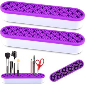 QUACOWW 2Pcs Purple Silicone Makeup Brush Holder Organizer Multifunctional Desktop Organizers Make Up Brush Storage Stand for Art Supplies Painting Pen Brushes Eyeliner Pencil and Craft Tools in Kuwait