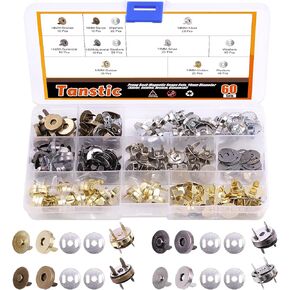 Tanstic 60 Sets 18mm 4 Color Magnetic Button Clasps Snaps Fastener Clasps Button Knitting Buttons Sets for Sewing, Craft, Purses, Bags, Clothes, Leather