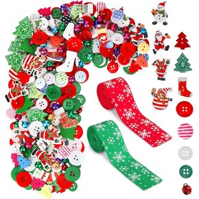 About 280 Pieces Christmas Button Mixed Color Resin Buttons, 100 Pieces Colorful Small Bells and 4 Yards Christmas Grosgrain Ribbons for Christmas Decorations in Kuwait