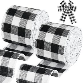 Tenn Well Buffalo Plaid Ribbon, 19.6 Yards 2.5 inch Wired Christmas Ribbon, Black and White Plaid Ribbon for Christmas Tree, Bow Making, Holiday Wreaths, Gift Wrapping and Crafts (2 Roll x 9.8 Yards)