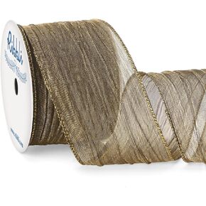 Ribbli Light Champagne Crinkled Wired Ribbon 2.5 Inch with Metallic Wavy Christmas Ribbon for Cristmas Tree Topper Bow Wreaths Swags Gift Wrapping Wedding Decoration-Countinuous 10 Yard in Kuwait