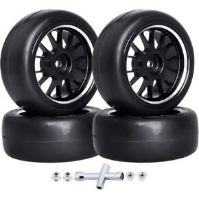AllinRC PreGlued Aluminum 12mm Hex RC Wheels and Tires OD 2.56" for 1/10 On-Road Touring Car RC Drift Car, Set of 4 (Edition C) in Kuwait