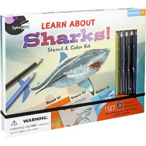 SpiceBox Kids Drawing Coloring Stencil Kit, Learn How to Draw Sharks, Art Kits for Children Fun Activity Set, 6 Ferocious Creative Projects in Kuwait