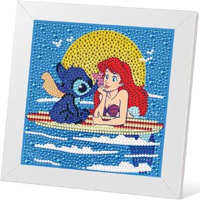 igoodom غرزة الماس مجموعات الطلاء للأطفال مع الإطار، غرزة والأميرة الماس الفن للأطفال الذين تتراوح أعمارهم بين 4-8-12، من السهل الاطفال كبيرة جوهرة الفن الماس اللوحة عدة هدية لديكور جدار المنزل 6x6inch in Kuwait