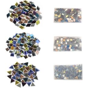 Mollytek Stained Glass Mosaic Tile for Crafts Bulk Irregular Shapes Mosaics Pieces Assorted Shapes and Colors for Plates, Picture Frames, Flowerpots, Home Decorations-600g/21.2 Ounce (1-3cm)