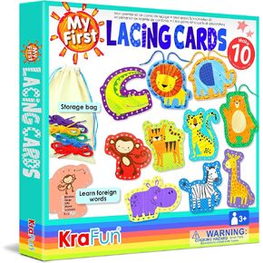 KRAFUN Beginner Mermaid Lacing Card Kit for Kids Arts & Crafts, 5 Easy Mermaid, Animal Lacing Projects, Lacing Cards for Toddlers, Fine Motor Preschool Skills Toys