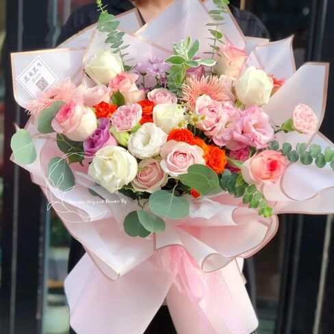 XIYUAN 20 Counts Gold Edge Fresh Flowers Wrapping Paper,DIY Crafts，Gift Packaging or Gift Box Packaging,Waterproof Flower Wrapping paper 22.8X22.8 inches Florist Bouquet Supplies, (Big Red) in Kuwait