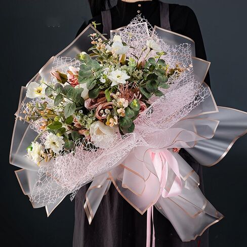 XIYUAN 20 Counts Gold Edge Fresh Flowers Wrapping Paper,DIY Crafts，Gift Packaging or Gift Box Packaging,Waterproof Flower Wrapping paper 22.8X22.8 inches Florist Bouquet Supplies, (Big Red) in Kuwait