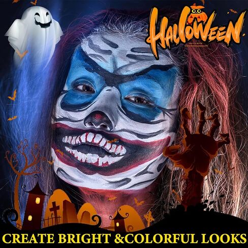 DuoZeng 6 Colors Face Body Paint Clown Makeup,Cream Halloween Black White Face Paint Special Effects Joker Zombie Bruise Makeup Kit,Professional Body Paint SFX Makeup Palette for Adults in Kuwait