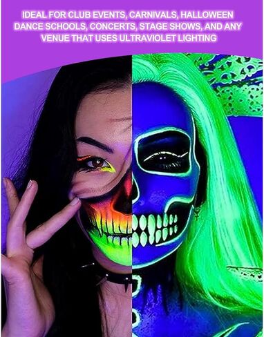 Silvercell Face and Body Paint Makeup Set UV Neon, Black Light Glow Water Activated Eyeliner in the Dark , 5 Bright Colors Fluorescent Painting Palette for Halloween Christmas Music Party (#01) in Saudi Arabia