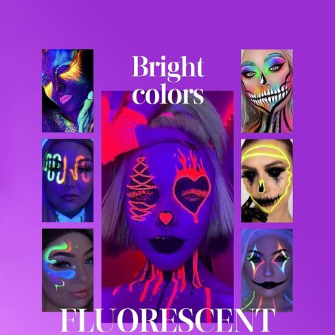 Silvercell Face and Body Paint Makeup Set UV Neon, Black Light Glow Water Activated Eyeliner in the Dark , 5 Bright Colors Fluorescent Painting Palette for Halloween Christmas Music Party (#01) in Saudi Arabia
