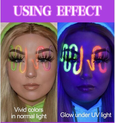 Silvercell Face and Body Paint Makeup Set UV Neon, Black Light Glow Water Activated Eyeliner in the Dark , 5 Bright Colors Fluorescent Painting Palette for Halloween Christmas Music Party (#01) in Saudi Arabia