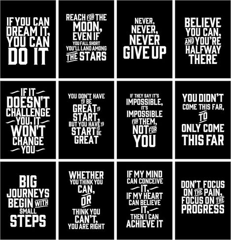 Verbier Inspirational Quotes Wall Art - 24 motivational posters (11.75"x8.25") for room decor/gym poster/office decoration/bedroom/kitchen wall art/positive affirmation cards (Sets A & B) in Saudi Arabia