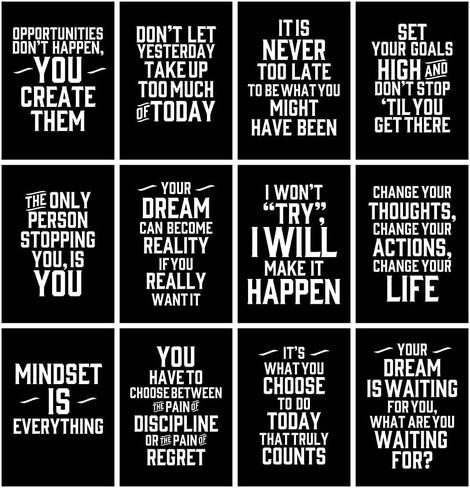 Verbier Inspirational Quotes Wall Art - 24 motivational posters (11.75"x8.25") for room decor/gym poster/office decoration/bedroom/kitchen wall art/positive affirmation cards (Sets A & B) in Saudi Arabia