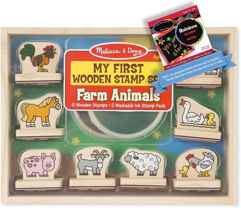 Melissa & Doug﻿ Farm Animals: My First Wooden Stamp Set Bundle with 1 Theme Compatible M&D Scratch Fun Mini-Pad (02390) in Saudi Arabia