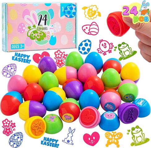 JOYIN 24 Packs Easter Stampers 1.75", Prefilled Easter Egg with Self Inking Stamps for Kids Easter Party Favor, Classroom Exchange and Prize Supplies Easter Basket Stuffers in Saudi Arabia