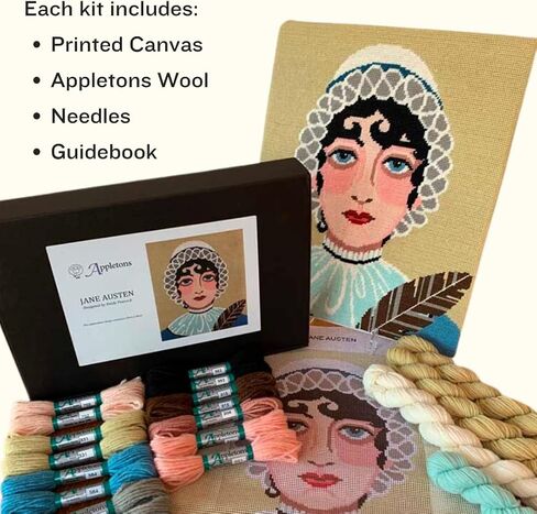 HM NABAVIAN Appletons Wool Needlepoint Kit – Portraits Range - Jane Austen Designed by Emily Peacock in Saudi Arabia