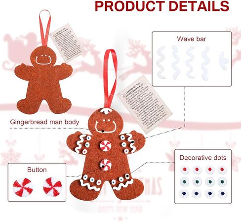 مجموعة أدوات زينة عيد الميلاد المكونة من 24 قطعة من Jetec تتضمن 12 قطعة من زينة رجل خبز الزنجبيل، و12 قطعة من زينة شجرة عيد الميلاد المعلقة للأطفال in Kuwait