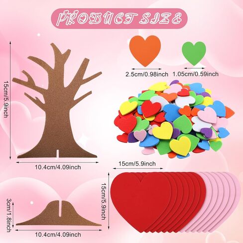 Hungdao 20 Sets 3D Love Heart Tree Foam Stickers Craft Set DIY Valentine's Day Foam Tree of Heart Self Adhesive for Kids Family Activity Art Project Wedding Valentines Mother's Day (Multicolor) in Saudi Arabia