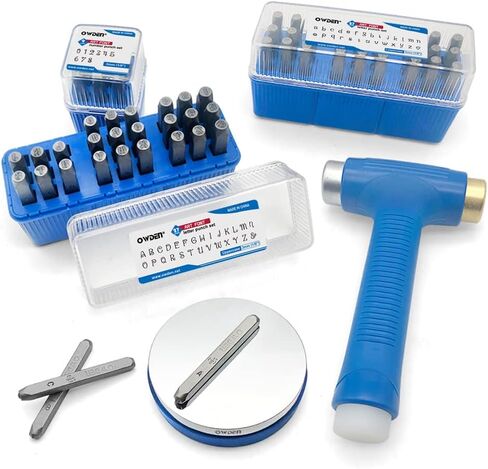 طقم ختم معدني من أودن لأختام المجوهرات، مجموعة واحدة لكمة حروف كبيرة، مجموعة واحدة من أدوات صغيرة ومجموعة أدوات لكمة الأرقام ومجموعة من الخط الفني. قطعة واحدة، مطرقة كرافتر مع كتلة معدنية in Kuwait