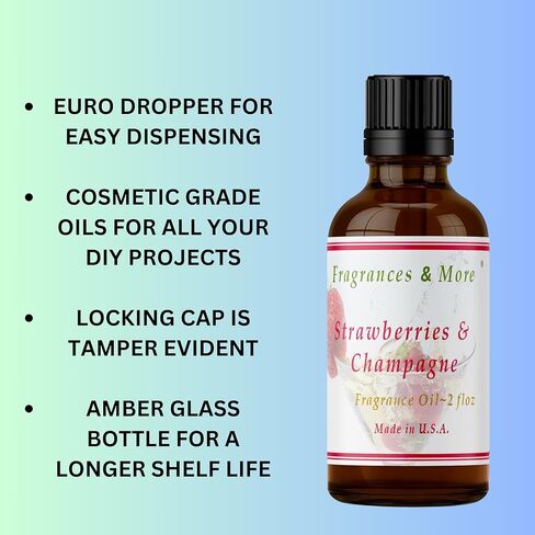 عطور وأكثر - زيت عطري بالفراولة والشمبانيا لصنع الشموع 2 أونصة. (60 مل) روائح الشموع لصنع الشموع. زيت معطر للمنزل. الزيوت العطرية لصناعة الصابون. الزيوت العطرية. in Kuwait