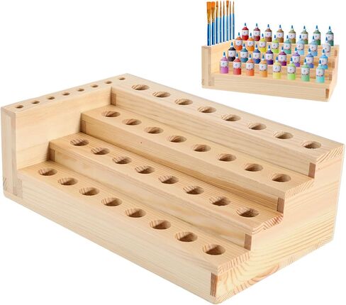 GLOBLELAND Wooden Paint Organizer Paint Rack Pigment Inks Storage Organizer for Brushes Paint Art Tools 40 Holes 10.7 x 6.3 Inch in Saudi Arabia