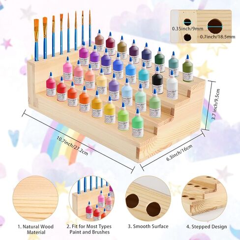 GLOBLELAND Wooden Paint Organizer Paint Rack Pigment Inks Storage Organizer for Brushes Paint Art Tools 40 Holes 10.7 x 6.3 Inch in Saudi Arabia
