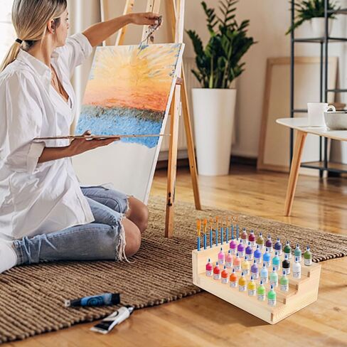 GLOBLELAND Wooden Paint Organizer Paint Rack Pigment Inks Storage Organizer for Brushes Paint Art Tools 40 Holes 10.7 x 6.3 Inch in Saudi Arabia