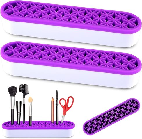 QUACOWW 2Pcs Purple Silicone Makeup Brush Holder Organizer Multifunctional Desktop Organizers Make Up Brush Storage Stand for Art Supplies Painting Pen Brushes Eyeliner Pencil and Craft Tools in Kuwait