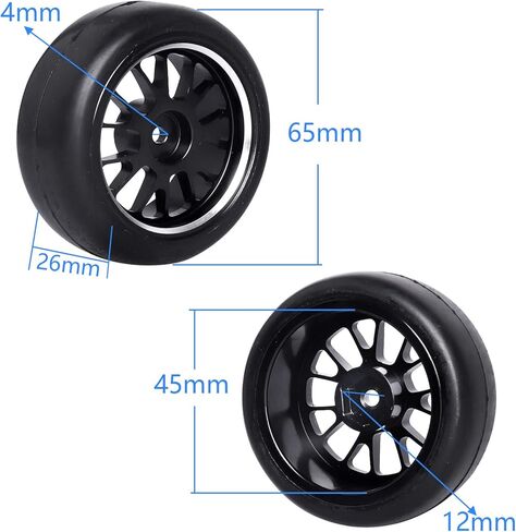 AllinRC PreGlued Aluminum 12mm Hex RC Wheels and Tires OD 2.56" for 1/10 On-Road Touring Car RC Drift Car, Set of 4 (Edition C) in Kuwait