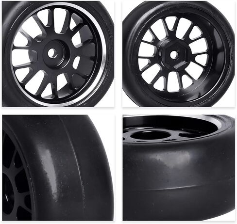 AllinRC PreGlued Aluminum 12mm Hex RC Wheels and Tires OD 2.56" for 1/10 On-Road Touring Car RC Drift Car, Set of 4 (Edition C) in Kuwait