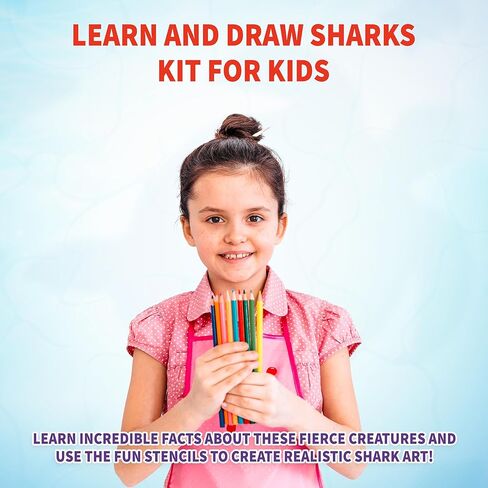 SpiceBox Kids Drawing Coloring Stencil Kit, Learn How to Draw Sharks, Art Kits for Children Fun Activity Set, 6 Ferocious Creative Projects in Kuwait