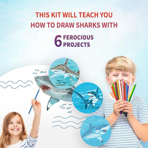 SpiceBox Kids Drawing Coloring Stencil Kit, Learn How to Draw Sharks, Art Kits for Children Fun Activity Set, 6 Ferocious Creative Projects in Kuwait