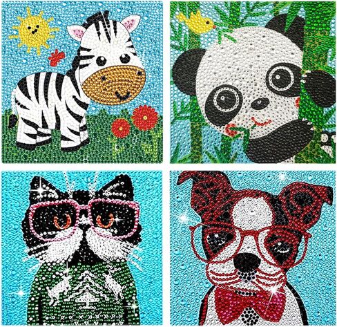مجموعات الرسم الماسي للأطفال من سن 9 إلى 12 عامًا من البنات والأولاد، مجموعة فنية وحرف يدوية لأحجار الراين الكريستالية للديكور (6 × 6 بوصة 4 قطع) in Kuwait