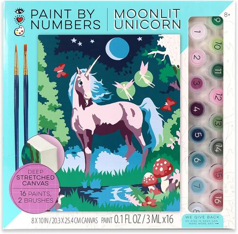Bright Stripes iHeartArt Paint by Numbers for Kids Ages 8-12, Kids Paint Kit, Childrens Painting Crafts Creativity Set Includes Canvas, 16 Paints, 2 Paint Brushes, Moonlit Unicorn in Kuwait