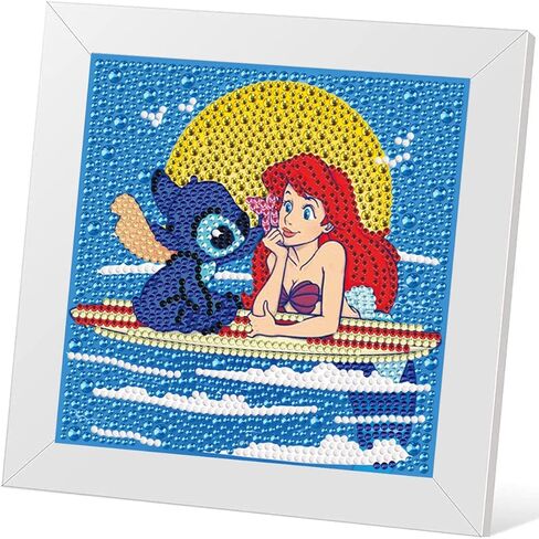 igoodom غرزة الماس مجموعات الطلاء للأطفال مع الإطار، غرزة والأميرة الماس الفن للأطفال الذين تتراوح أعمارهم بين 4-8-12، من السهل الاطفال كبيرة جوهرة الفن الماس اللوحة عدة هدية لديكور جدار المنزل 6x6inch in Kuwait