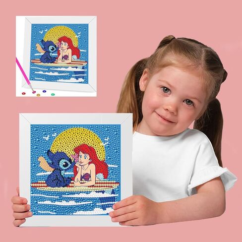 igoodom غرزة الماس مجموعات الطلاء للأطفال مع الإطار، غرزة والأميرة الماس الفن للأطفال الذين تتراوح أعمارهم بين 4-8-12، من السهل الاطفال كبيرة جوهرة الفن الماس اللوحة عدة هدية لديكور جدار المنزل 6x6inch in Kuwait