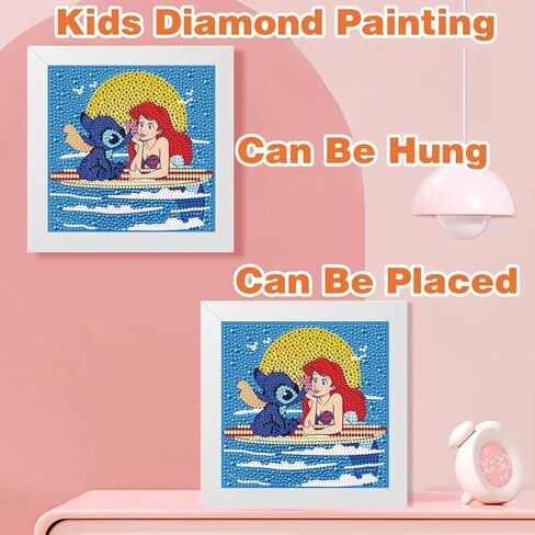 igoodom غرزة الماس مجموعات الطلاء للأطفال مع الإطار، غرزة والأميرة الماس الفن للأطفال الذين تتراوح أعمارهم بين 4-8-12، من السهل الاطفال كبيرة جوهرة الفن الماس اللوحة عدة هدية لديكور جدار المنزل 6x6inch in Kuwait