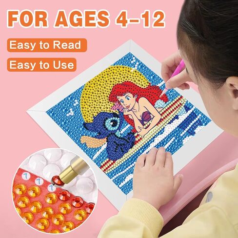 igoodom غرزة الماس مجموعات الطلاء للأطفال مع الإطار، غرزة والأميرة الماس الفن للأطفال الذين تتراوح أعمارهم بين 4-8-12، من السهل الاطفال كبيرة جوهرة الفن الماس اللوحة عدة هدية لديكور جدار المنزل 6x6inch in Kuwait