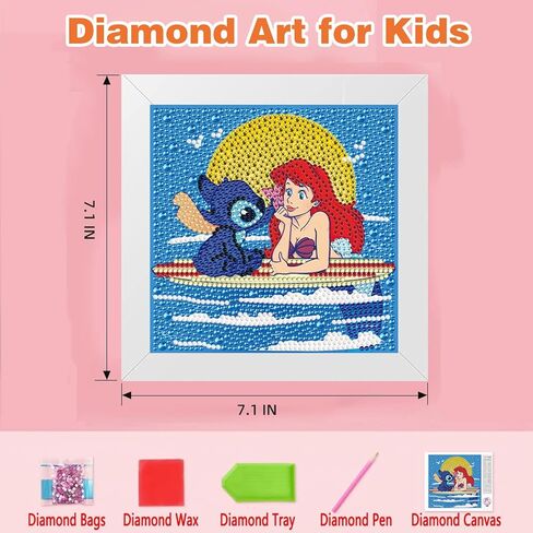 igoodom غرزة الماس مجموعات الطلاء للأطفال مع الإطار، غرزة والأميرة الماس الفن للأطفال الذين تتراوح أعمارهم بين 4-8-12، من السهل الاطفال كبيرة جوهرة الفن الماس اللوحة عدة هدية لديكور جدار المنزل 6x6inch in Kuwait